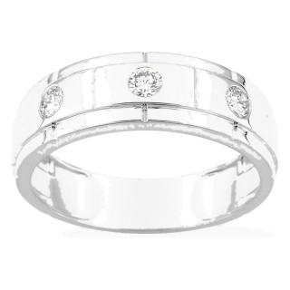 Anel em ouro branco 9K com 3 diamantes criados 0,30 ct em cravação fechada
