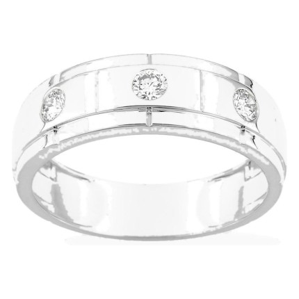 Anel em ouro branco 9K com 3 diamantes criados 0,30 ct em cravação fechada