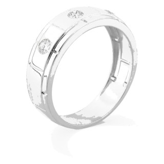Anillo de oro blanco 9K con 3 diamantes creados 0,30 ct en engaste cerrado