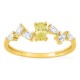 Anel em ouro amarelo 9K com diamantes criados brancos e amarelos 0,50 ct
