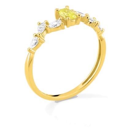 Anillo de oro amarillo 9K con diamantes creados blancos y amarillos 0,50 ct