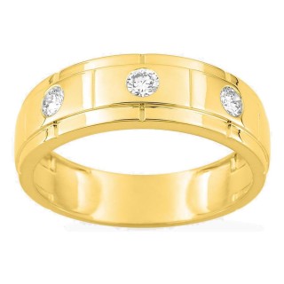 Anel em ouro amarelo 9K com 3 diamantes criados 0,30 ct em cravação fechada
