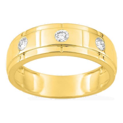Anillo de oro amarillo 9K con 3 diamantes creados 0,30 ct en engaste cerrado