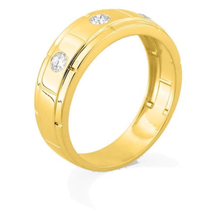 Anillo de oro amarillo 9K con 3 diamantes creados 0,30 ct en engaste cerrado