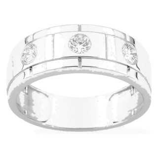 Anillo de oro blanco 9K con 3 diamantes creados 0,45 ct en engaste cerrado