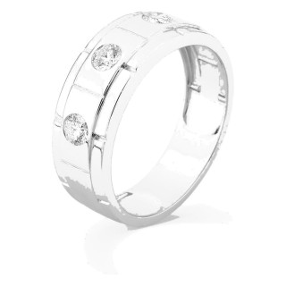 Anillo de oro blanco 9K con 3 diamantes creados 0,45 ct en engaste cerrado