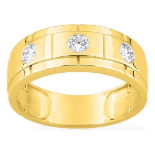 Anel em ouro amarelo 9K com 3 diamantes criados 0,45 ct em cravação fechada