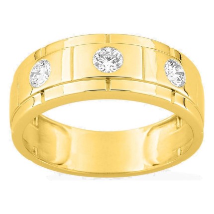 Anillo de oro amarillo 9K con 3 diamantes creados 0,45 ct en engaste cerrado