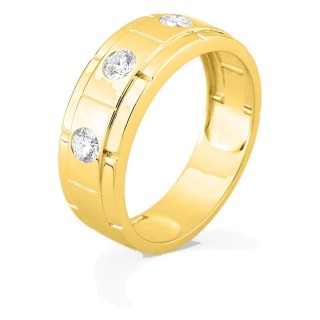 Anel em ouro amarelo 9K com 3 diamantes criados 0,45 ct em cravação fechada