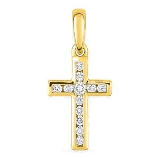 Colgante cruz de oro amarillo 18K con diamantes 0,11 ct 12 x 8 mm