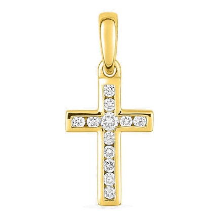 Colgante cruz de oro amarillo 18K con diamantes 0,11 ct 12 x 8 mm