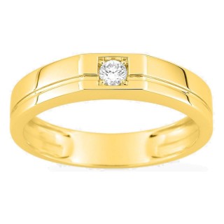 Anillo de oro amarillo 9K con diamante creado 0,10 ct y aro grueso
