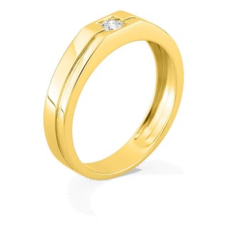 Anillo de oro amarillo 9K con diamante creado 0,10 ct y aro grueso