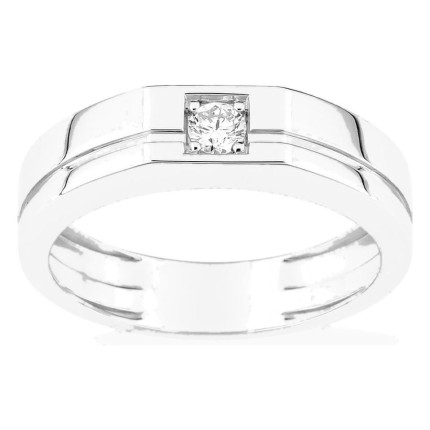 Anillo de oro blanco 9K con diamante creado 0,15 ct y aro grueso