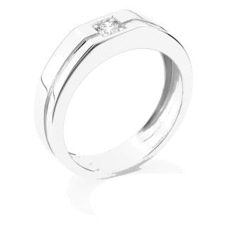 Anel em ouro branco 9K com diamante criado 0,15 ct e aro grosso