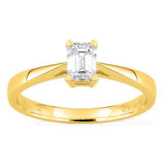 Anel solitário em ouro amarelo 18K com diamante criado de lapidação esmeralda 0,50 ct
