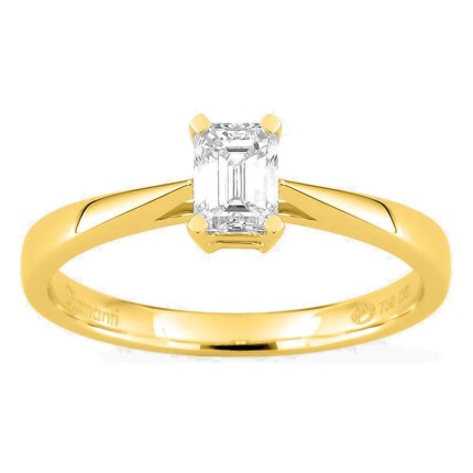 Anel solitário em ouro amarelo 18K com diamante criado de lapidação esmeralda 0,50 ct