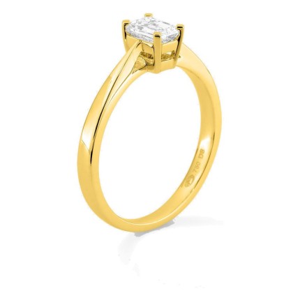 Anel solitário em ouro amarelo 18K com diamante criado de lapidação esmeralda 0,50 ct