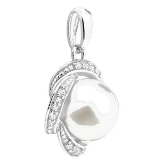 Colgante de plata de ley 925 rodiada con perla de imitación de 8 mm y circonitas