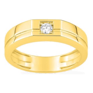 Anel em ouro amarelo 9K com diamante criado 0,15 ct e aro grosso