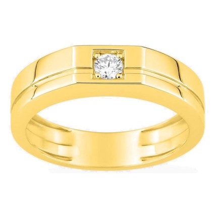 Anillo de oro amarillo 9K con diamante creado 0,15 ct y aro grueso