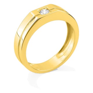 Anel em ouro amarelo 9K com diamante criado 0,15 ct e aro grosso