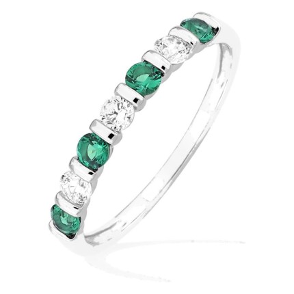 Anillo de plata de ley 925 rodiada con circonitas verdes y blancas