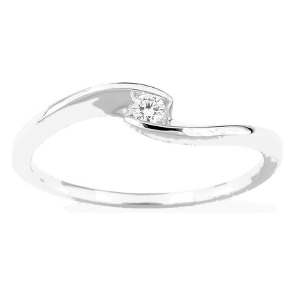 Anillo solitario de oro blanco 9K con diamante creado 0,05 ct en engaste ilusión