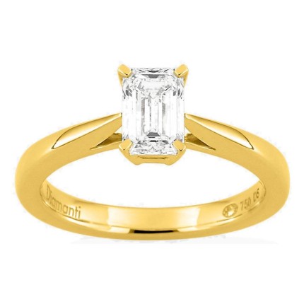 Anel solitário em ouro amarelo 18K com diamante criado de lapidação esmeralda 0,70 ct