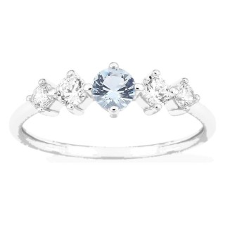Anillo de plata de ley 925 rodiada con circonitas azul cielo y blancas