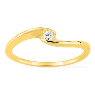 Anel solitário em ouro amarelo 9K com diamante criado 0,05 ct em cravação ilusão