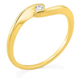 Anel solitário em ouro amarelo 9K com diamante criado 0,05 ct em cravação ilusão
