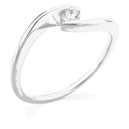 Anillo solitario de oro blanco 9K con diamante creado 0,10 ct en engaste ilusión