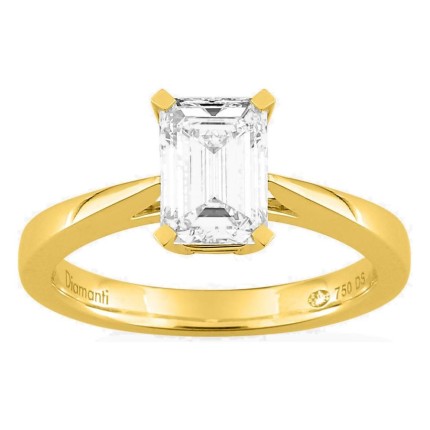 Anillo solitario de oro amarillo 18K con diamante creado de talla esmeralda 1,50 ct