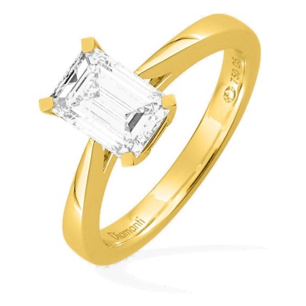 Anel solitário em ouro amarelo 18K com diamante criado de lapidação esmeralda 1,50 ct