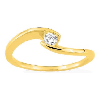 Anel solitário em ouro amarelo 9K com diamante criado 0,10 ct em cravação ilusão