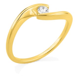 Anel solitário em ouro amarelo 9K com diamante criado 0,10 ct em cravação ilusão