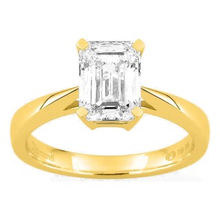 Anel solitário em ouro amarelo 18K com diamante criado de lapidação esmeralda 2,00 ct