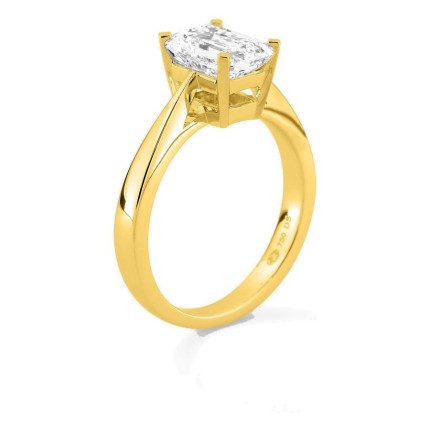 Anel solitário em ouro amarelo 18K com diamante criado de lapidação esmeralda 2,00 ct