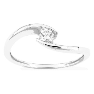 Anillo solitario de oro blanco 9K con diamante creado 0,15 ct en engaste ilusión