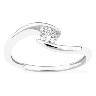 Anillo solitario de oro blanco 9K con diamante creado 0,20 ct en engaste ilusión