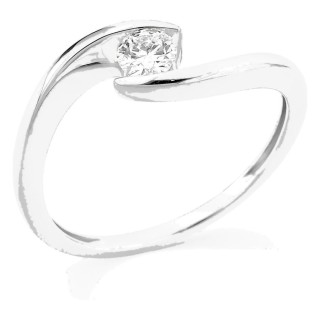 Anillo solitario de oro blanco 9K con diamante creado 0,20 ct en engaste ilusión