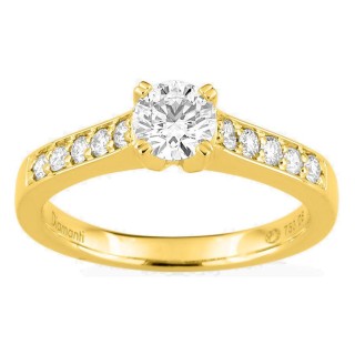 Anel solitário acompanhado em ouro amarelo 18K com diamantes criados 0,75 ct