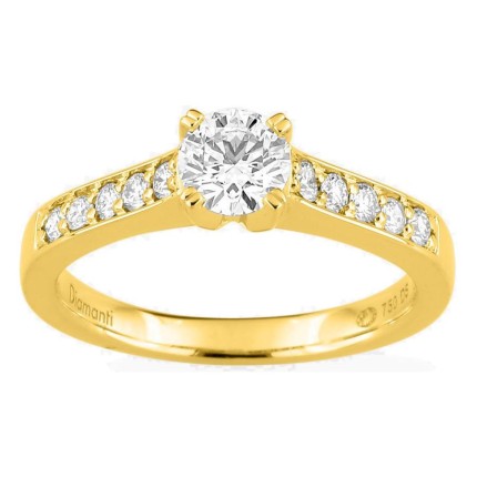Anel solitário acompanhado em ouro amarelo 18K com diamantes criados 0,75 ct