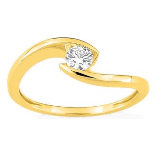 Anel solitário em ouro amarelo 9K com diamante criado 0,20 ct em cravação ilusão