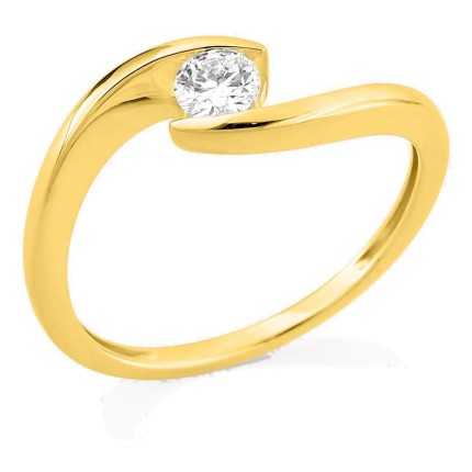 Anel solitário em ouro amarelo 9K com diamante criado 0,20 ct em cravação ilusão