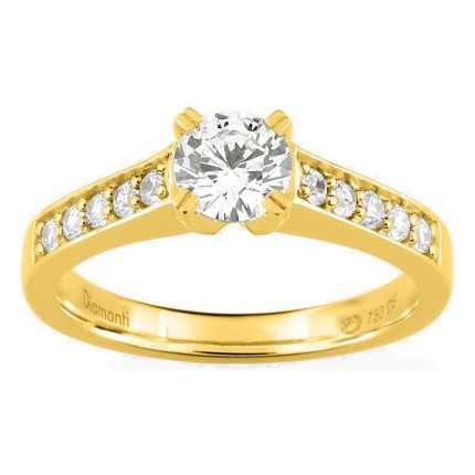 Anel solitário acompanhado em ouro amarelo 18K com diamantes criados 0,95 ct