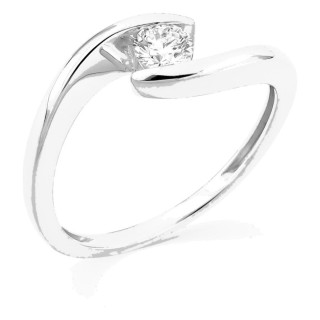 Anillo solitario de oro blanco 9K con diamante creado 0,25 ct en engaste ilusión