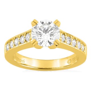 Anillo solitario acompañado de oro amarillo 18K con diamantes creados 1,25 ct
