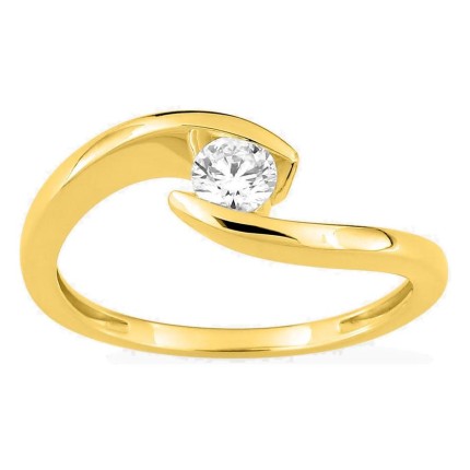 Anillo solitario de oro amarillo 9K con diamante creado 0,25 ct en engaste ilusión